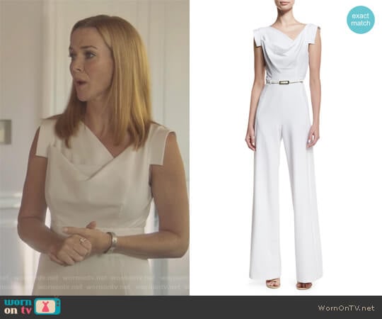 Black Halo Jackie Cap-Sleeve Belted Wide-Leg Jumpsuit worn by Leslie Dean (Annie Wersching) on Marvels Runaways
