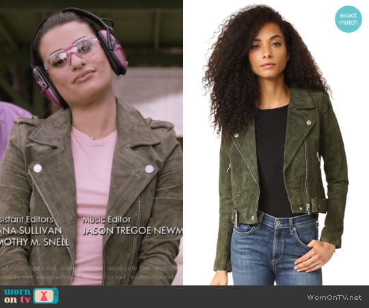 Blank Denim Genuine Suede Moto Jacket worn by Valentina Barella (Lea Michele) on The Mayor