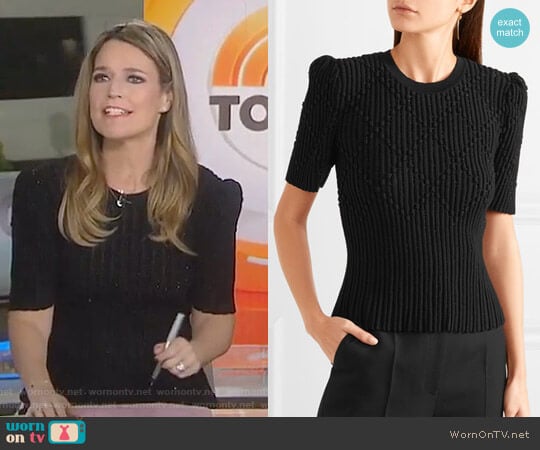 Bottega Veneta Metallic Ribbed Sweater worn by Savannah Guthrie on Today