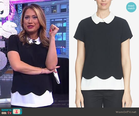 Cece Colorblocked Scalloped Peter Pan-Collar Top worn by Ginger Zee on Good Morning America