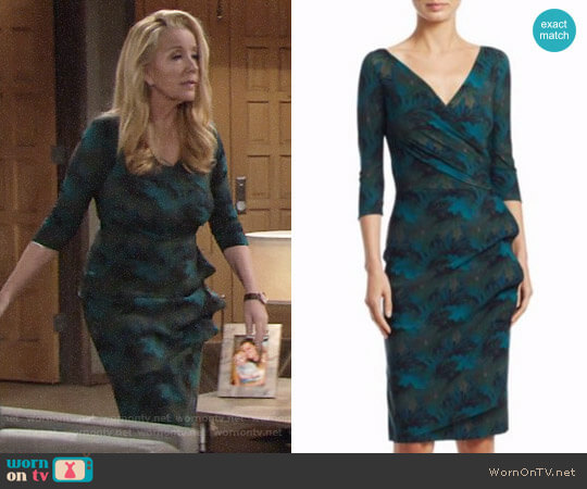 Chiara Boni La Petite Robe Three Quarter Sleeve Wrap Dress in Maple Green worn by Nikki Reed Newman (Melody Thomas-Scott) on The Young and the Restless