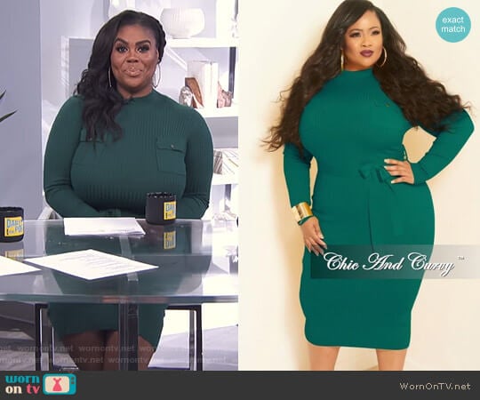 Chic and Curvy Rib Knitted Dress with Front Pockets worn by Nina Parker on E! News