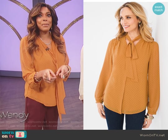 Chicos Jacquard Bow Top worn by Wendy Williams on The Wendy Williams Show