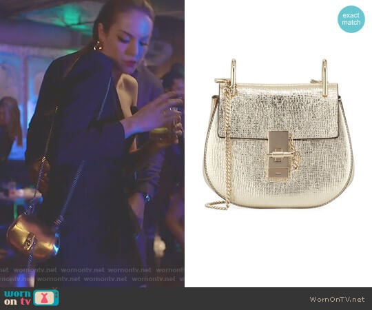 Chloe Drew Mini Metallic Leather Crossbody Bag worn by Fallon Carrington (Elizabeth Gillies) on Dynasty