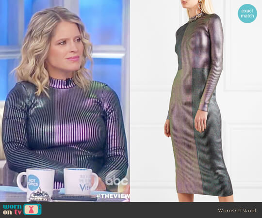 Christopher Kane Metallic ribbed-knit midi dress worn by Sara Haines on The View