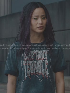 Clarice’s black enfant terrible t-shirt on The Gifted
