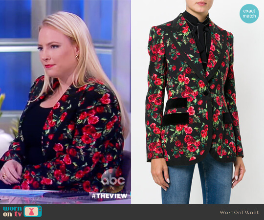 Dolce & Gabbana Grosgrain and velvet-trimmed floral-print crepe blazer worn by Meghan McCain on The View