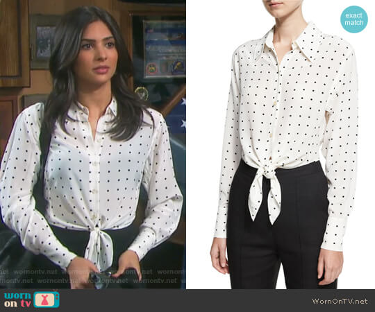 Diane von Furstenberg Long-Sleeve Dotted Front-Tie Shirt worn by Gabi Hernandez (Camila Banus) on Days of our Lives