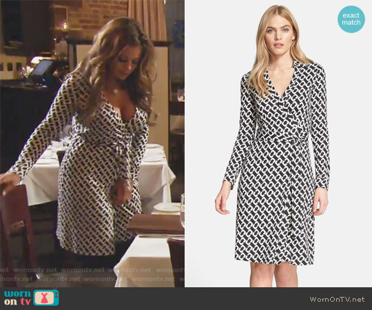 Diane von Furstenberg New Jeanne Two Print Silk Wrap Dress worn by Dolores Catania on The Real Housewives of New Jersey