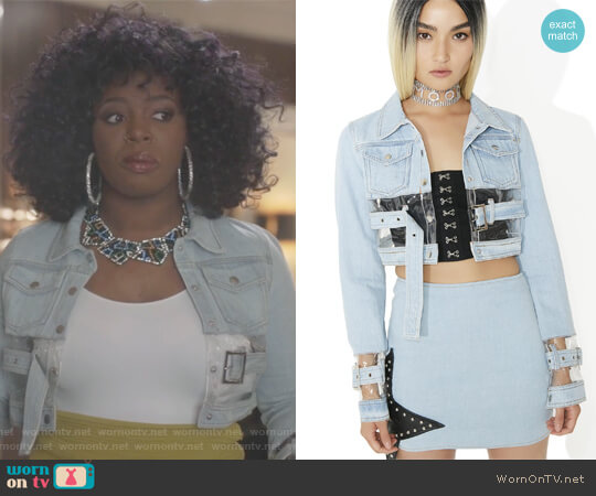 Dolls Kill Replicant Clear Paneled Denim Jacket worn by Porsha Taylor (Ta'Rhonda Jones) on Empire