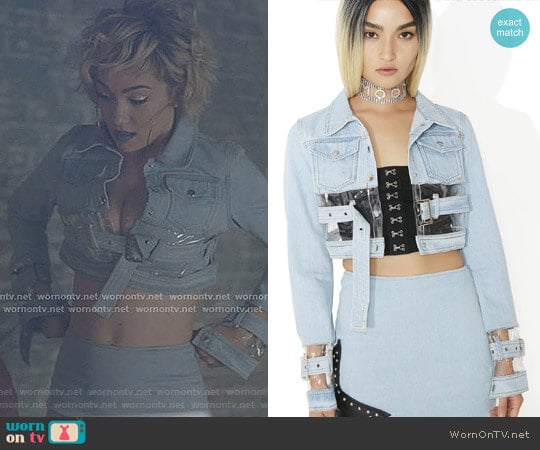Dolls Kill Replicant Clear Paneled Denim Jacket worn by Star Davis (Jude Demorest) on Star