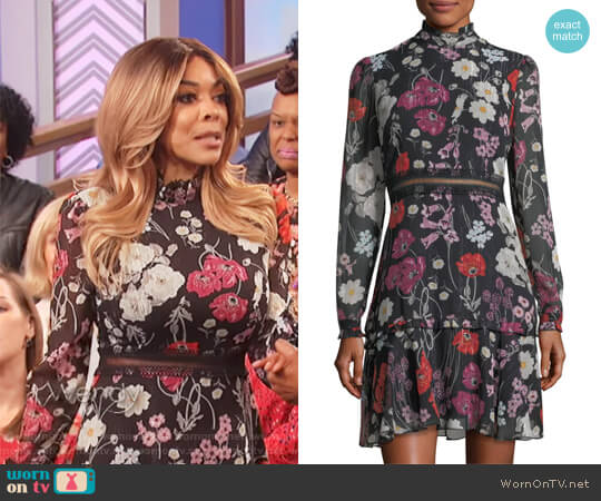 Donna Morgan Floral Chiffon Mock-Neck Dress worn by Wendy Williams on The Wendy Williams Show