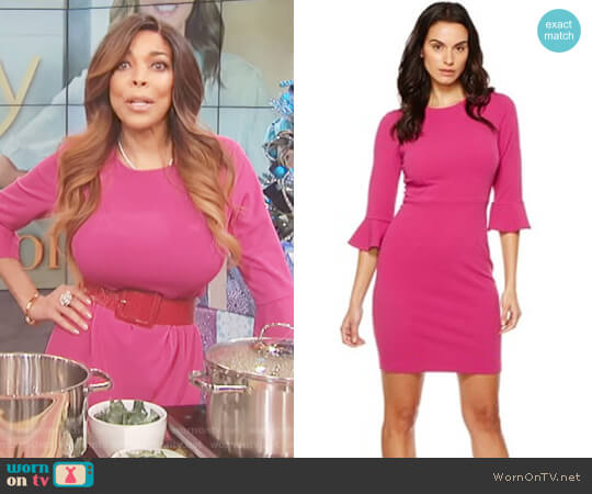 Donna Morgan Fuchsia bell sleeve sheath dress worn by Wendy Williams on The Wendy Williams Show