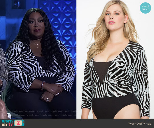 Eloquii Studio Deep V-Neck Contrast Sequin Bodysuit worn by Loni Love on The Real