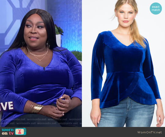 Eloquii Velvet V-Neck Peplum Top worn by Loni Love on The Real