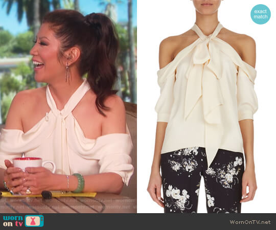 Erdem Elin Cold-Shoulder Tie-Neck Top worn by Julie Chen on The Talk