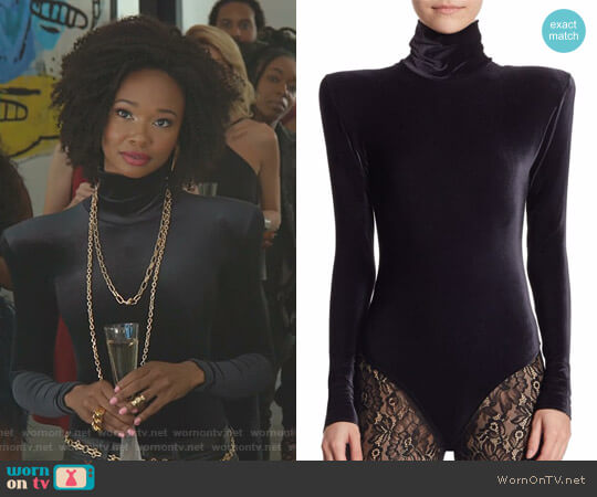 Faith Connexion Velvet Long Sleeve Bodysuit worn by Monica Colby (Wakeema Hollis) on Dynasty