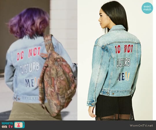 Forever 21 Do Not Disturb Me Denim Jacket worn by Gert Yorkes (Ariela Barer) on Marvels Runaways