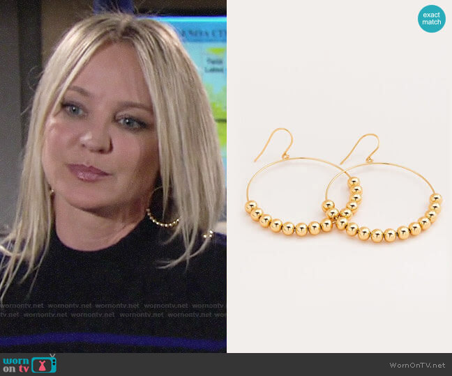 Gorjana Newport Large Drop Hoops worn by Sharon Newman (Sharon Case) on The Young and the Restless