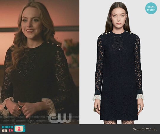 Gucci Embroidered Cluny Lace Dress worn by Fallon Carrington (Elizabeth Gillies) on Dynasty