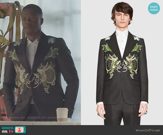 Gucci Heritage Wool Mohair Jacket with Dragons worn by Jeff Colby (Sam Adegoke) on Dynasty