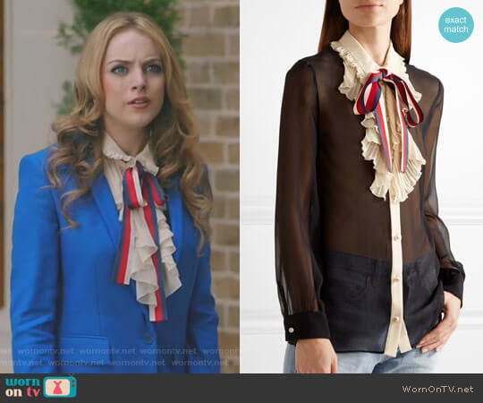 Gucci Ruffle Trimmed Silk Georgette Shirt worn by Fallon Carrington (Elizabeth Gillies) on Dynasty
