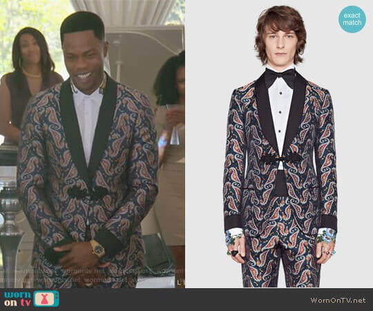Gucci Seahorse Jacquard Evening Jacket worn by Jeff Colby (Sam Adegoke) on Dynasty