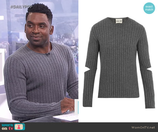 Helmut Lang Elbow Cut-Out 1997 Sweater worn by Justin Sylvester on E! News