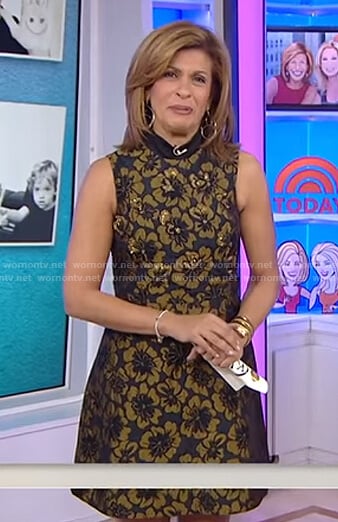 Hoda’s black and gold floral embellished dress on Today