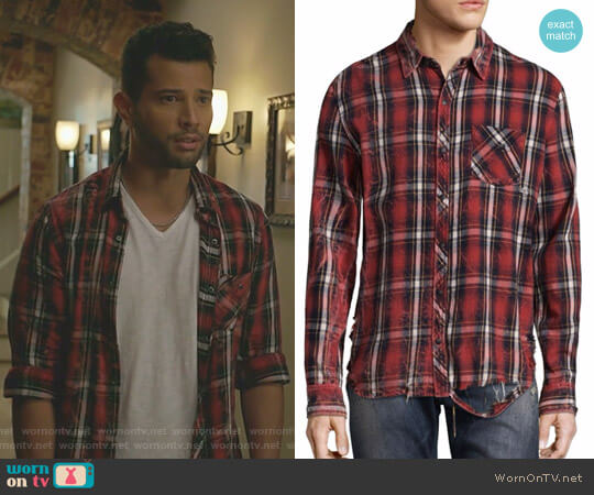 Hudson Plaid Cotton Casual Button-Down Shirt worn by Sam Flores (Rafael de la Fuente) on Dynasty