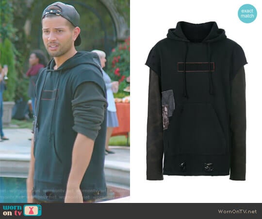 Hudson Layered Look Distressed Hoodie worn by Sam Flores (Rafael de la Fuente) on Dynasty
