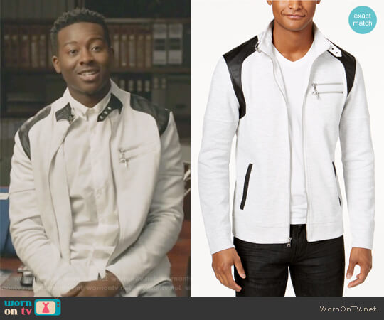 INC International Concepts Mens Fire Knit Moto Jacket worn by Courtney Rose (Brandon Micheal Hall) on The Mayor