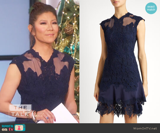 Jonathan Simkhai Mesh-insert fluted-hem lace dress worn by Julie Chen on The Talk