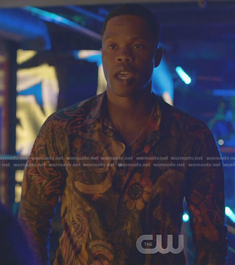 Jeff’s floral monkey print shirt on Dynasty