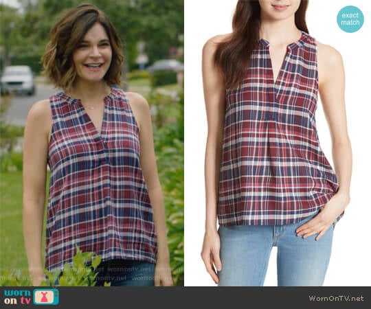 Joie Aruna Plaid Top worn by Heather Hughes (Betsy Brandt) on Life in Pieces