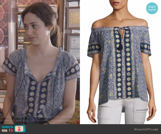 Joie Camelyn Tassel Off-The-Shoulder Blouse worn by Fiona Gallagher (Emmy Rossum) on Shameless