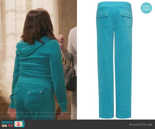 Juicy Couture Bling Velour Malibu Pants worn by Rebecca Bunch (Rachel Bloom) on Crazy Ex-Girlfriend