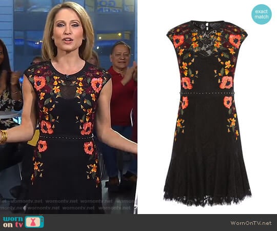 Karen Millen Embroidered Lace Peplum Dress worn by Amy Robach on Good Morning America