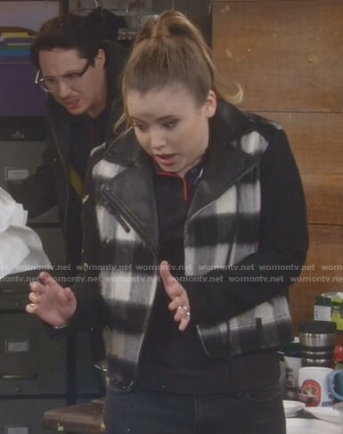 Kendra’s black and white buffalo moto jacket on Kevin Can Wait