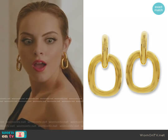 Kenneth Jay Lane Gold Doorknocker Pierced Earring worn by Fallon Carrington (Elizabeth Gillies) on Dynasty