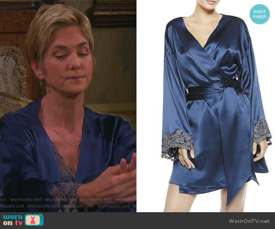 La Perla Maison Blue Silk Satin Short Robe worn by Eve Donovan (Kassie DePaiva) on Days of our Lives