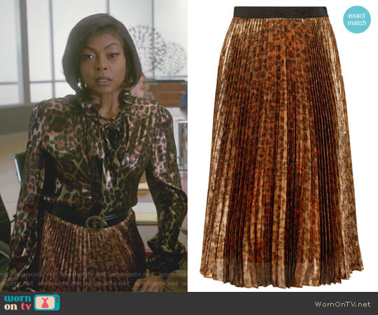 Christopher Kane Pleated leopard-print silk-blend lame midi skirt worn by Cookie Lyon (Taraji P. Henson) on Empire