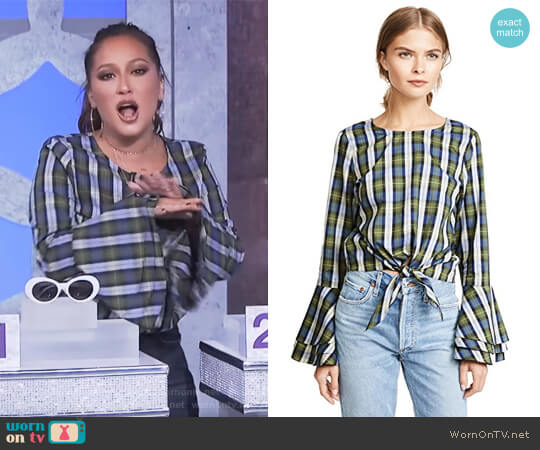 Likely Plaid Talcott Top worn by Adrienne Houghton on The Real