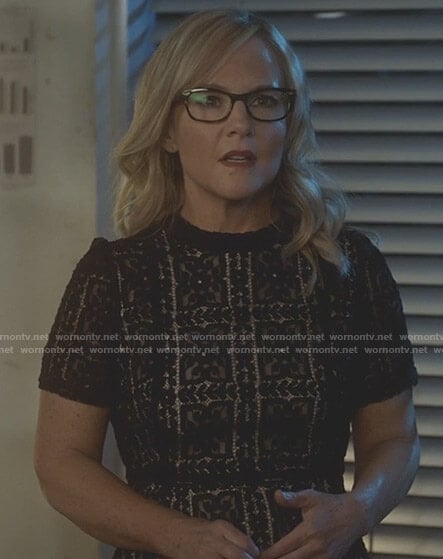 Linda’s black floral lace dress on Lucifer