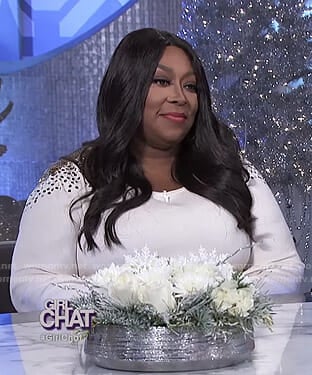 Loni’s white sequined shoulder top and metallic skirt on The Real