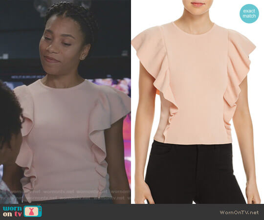 Lucy Paris Ruffled Rib-Knit Sweater worn by Maggie Pierce (Kelly McCreary) on Greys Anatomy