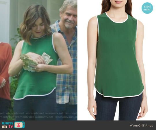 Equipment Lyle Silk Tank worn by Heather Hughes (Betsy Brandt) on Life in Pieces