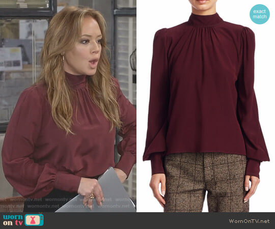 Marc Jacobs Bishop Sleeve Silk Crêpe de Chine Blouse worn by Vanessa Cellucci (Leah Remini) on Kevin Can Wait