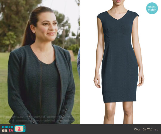 Nanette Lepore Sophia V-Neck Cap-Sleeve Textured Sheath Dress worn by Valentina Barella (Lea Michele) on The Mayor