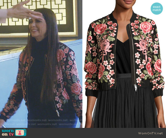 Needle & Thread Rose Embroidered Bomber Jacket worn by D’Andra Simmons on The Real Housewives of Dallas